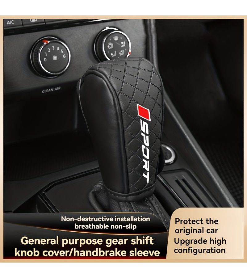 1pc Black Red Embossed Gear Shift Knob Cover Sweat Absorbent Breathable Car Pu Leather Protector For Non Premium Cars - Image 1