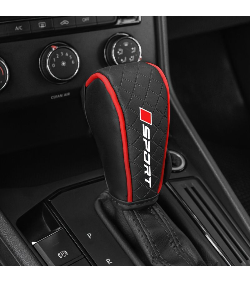 1pc Black Red Embossed Gear Shift Knob Cover Sweat Absorbent Breathable Car Pu Leather Protector For Non Premium Cars - Image 3