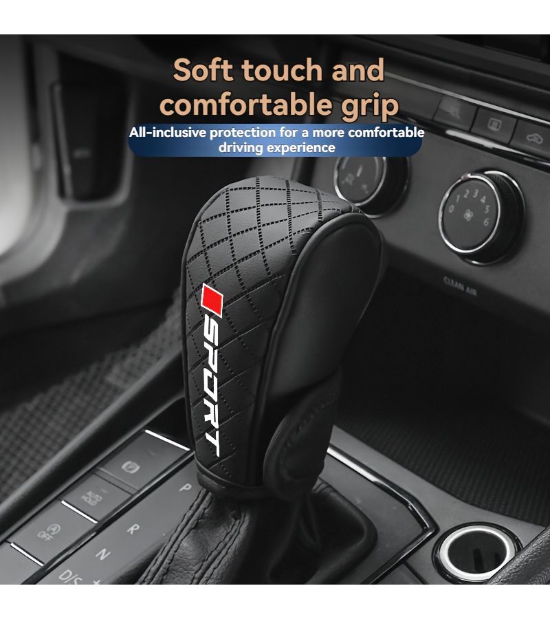1pc Black Red Embossed Gear Shift Knob Cover Sweat Absorbent Breathable Car Pu Leather Protector For Non Premium Cars - Image 5