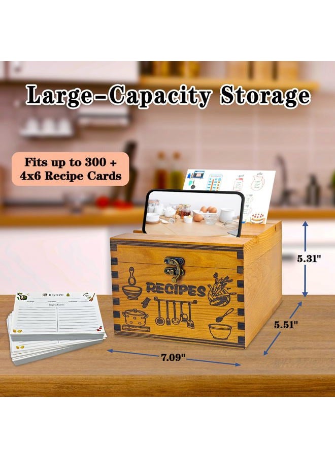 GoShambar Wooden Recipe Box with Cards and Dividers, 4x6 Recipe Card Box Set, Recipe Organizer with Double Lid Slots (Phone Holder & Recipe Holder) - Image 4