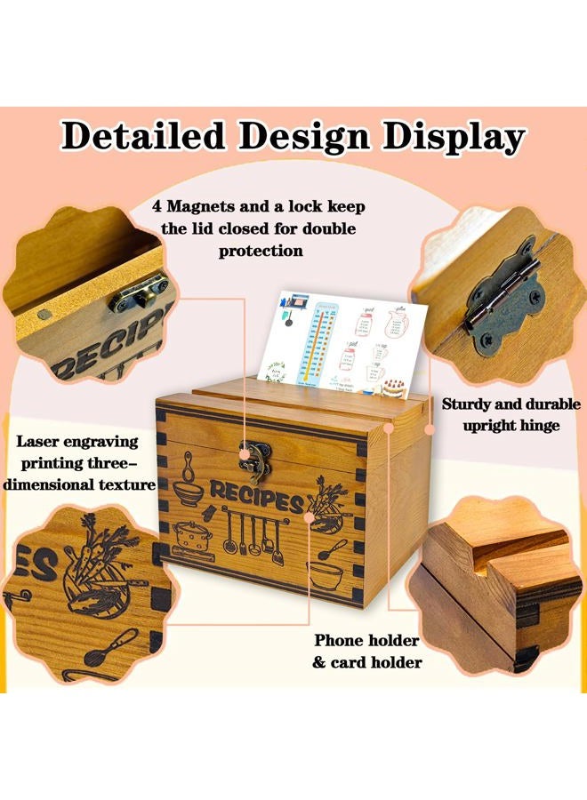 GoShambar Wooden Recipe Box with Cards and Dividers, 4x6 Recipe Card Box Set, Recipe Organizer with Double Lid Slots (Phone Holder & Recipe Holder) - Image 5