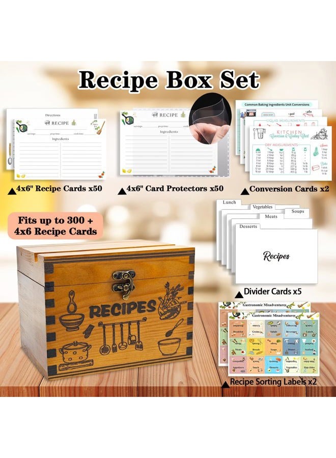 GoShambar Wooden Recipe Box with Cards and Dividers, 4x6 Recipe Card Box Set, Recipe Organizer with Double Lid Slots (Phone Holder & Recipe Holder) - Image 3