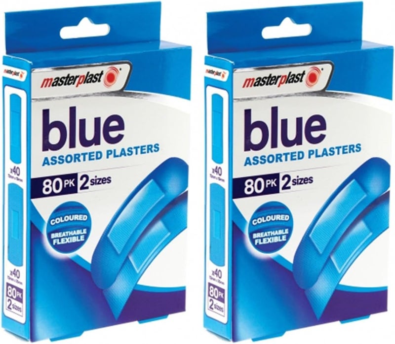 Masterplast Blue Assorted Plasters 2 x 80 pck 160 plasters in Total 2 Sizes