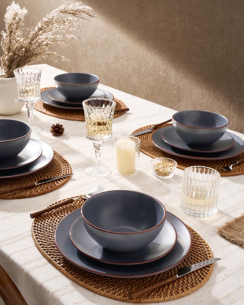 Famiware Venus Plates and Bowls Sets, 12 Pieces Stoneware Speckled Dinnerware Dishes Set for 4, Matte Charcoal - Microwave & Dishwasher Safe, Modern Minimalist, for Everyday Meals & Formal Dining - Image 2
