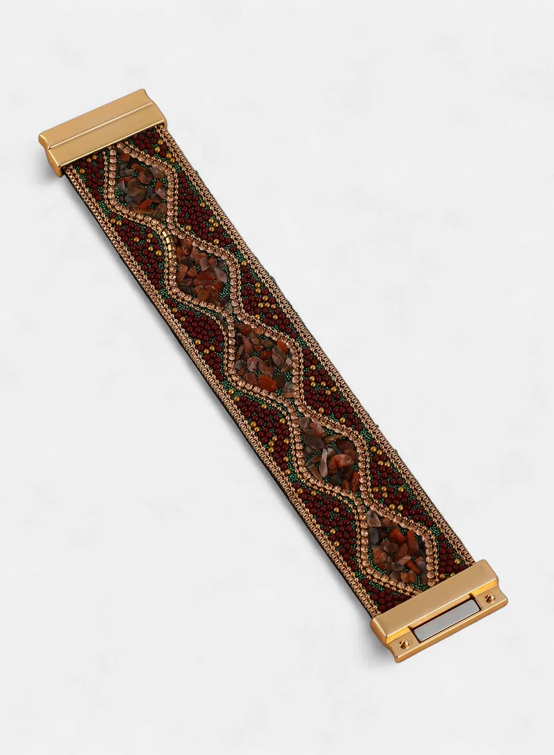 Sohi  Women The Moziac-Swirl Statement Bracelet | Forest Green & Wine Red Colour | One-Size | Artificial Bead Suede Material | Magnetic Closure | Bracelet For Evening & Party Wear for Women | Best Price UAE