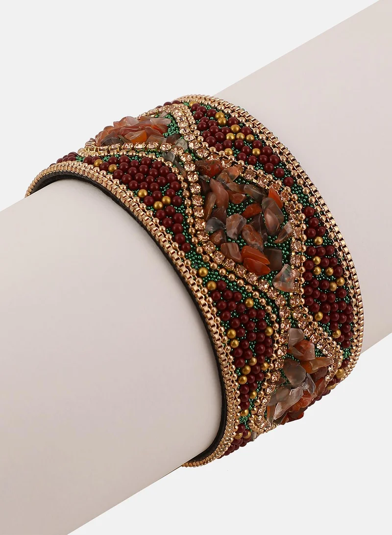 Sohi  Women The Moziac-Swirl Statement Bracelet | Forest Green & Wine Red Colour | One-Size | Artificial Bead Suede Material | Magnetic Closure | Bracelet For Evening & Party Wear for Women | Best Price UAE