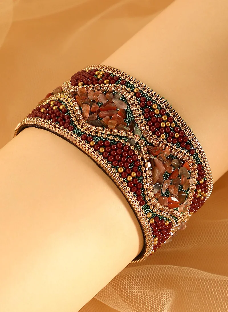 سوهي سوار نسائي بتصميم فسيفسائي ملتف بألوان أخضر غابوي وأحمر نبيذي بإغلاق مغناطيسي