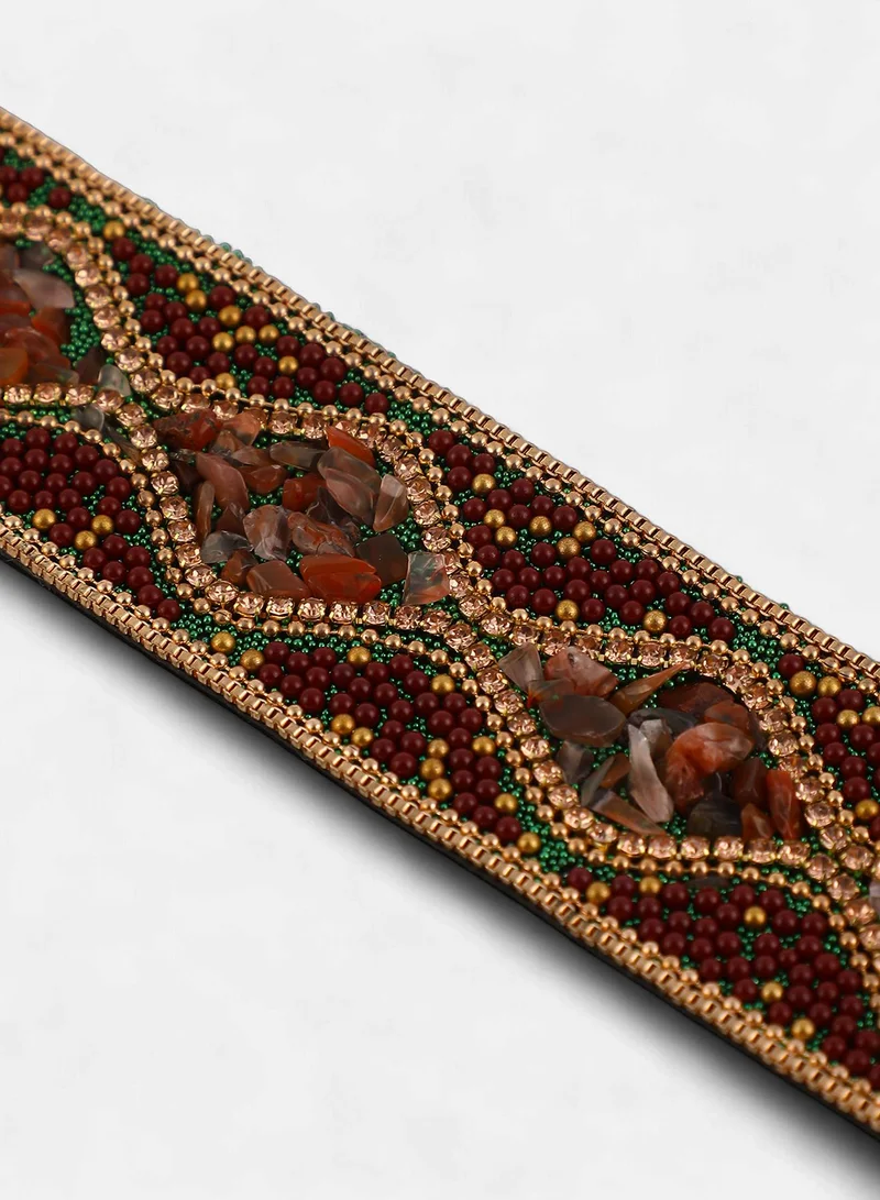 Sohi  Women The Moziac-Swirl Statement Bracelet | Forest Green & Wine Red Colour | One-Size | Artificial Bead Suede Material | Magnetic Closure | Bracelet For Evening & Party Wear for Women | Best Price UAE