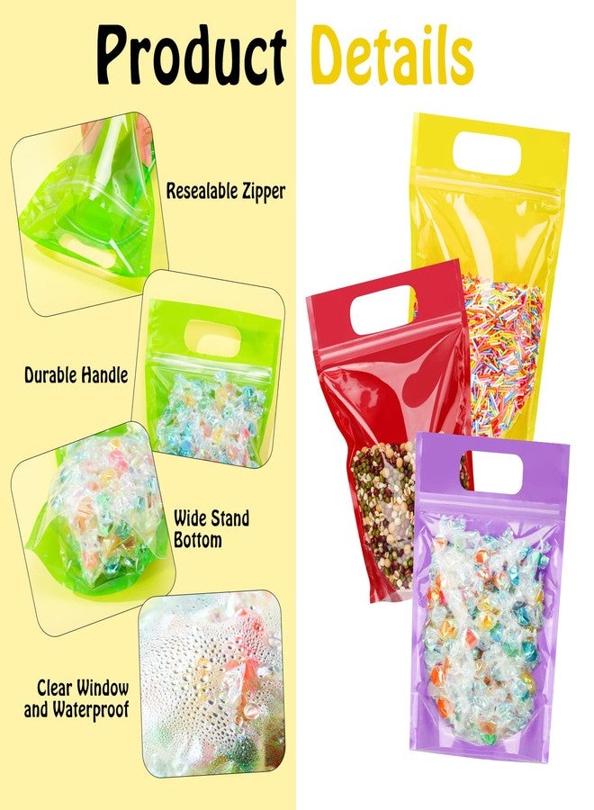 Sinload 30 Pcs Plastic Gift Bag Bulk 5.5 x 8.7 Inch Resealable Party Goodie Bag with Clear Window Color Favor Pouch with Handle for Home Birthday Wedding Party Candy Gift Wrap Supply(Clear) - Image 4