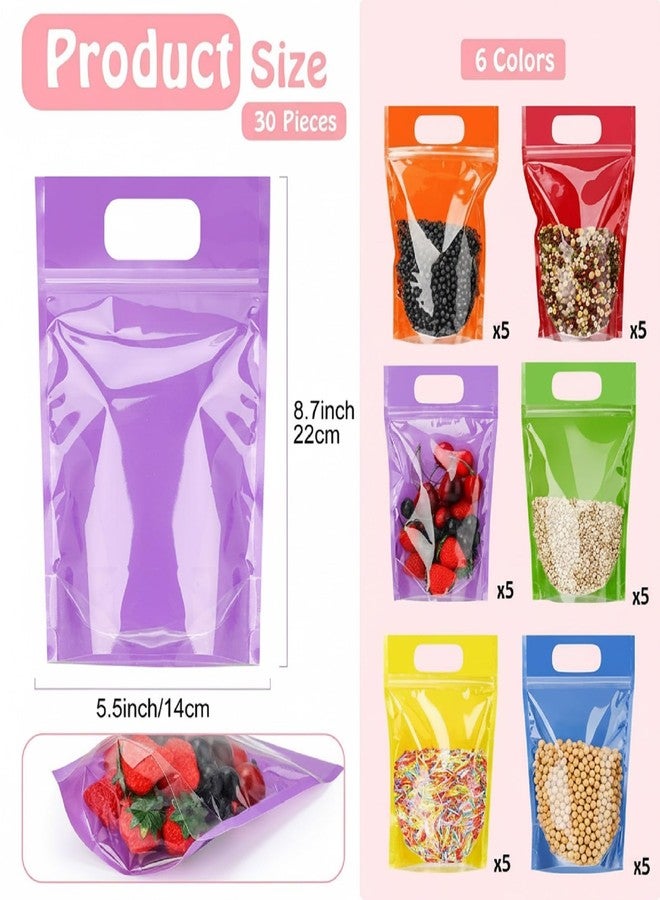 Sinload 30 Pcs Plastic Gift Bag Bulk 5.5 x 8.7 Inch Resealable Party Goodie Bag with Clear Window Color Favor Pouch with Handle for Home Birthday Wedding Party Candy Gift Wrap Supply(Clear) - Image 2
