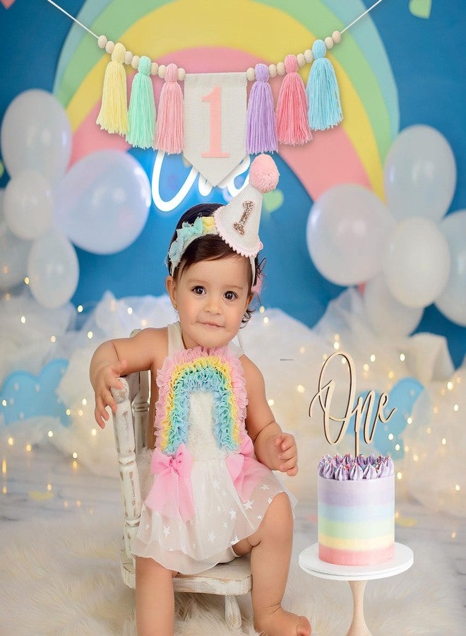 Ereniko Handmade Boho 1st Birthday Macaron High Chair Banner Boho 1st Birthday Hat Pink Decorations Party For Girl Baby 1st Birthday Crown Cake Topper - Image 2
