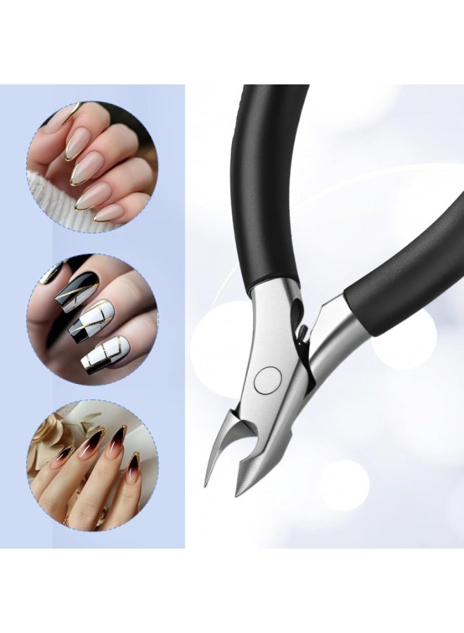 مقص تقليم بشرة الأظافر، مقص احترافي لبشرة الأظافر، مقبض مطاطي لأدوات العناية بالأظافر، مقص بشرة من الفولاذ المقاوم للصدأ للأظافر (5 مم)، أسود - Image 4