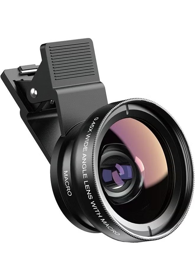 Phone Camera Lens, 2 in 1 Cell Phone Clip-on Lens Kit 0.45X Wide Angle Lens 140°+ 12.5X Macro Lens Clip-on iPhone Lens for iPhone Samsung and Most of Android Smartphone