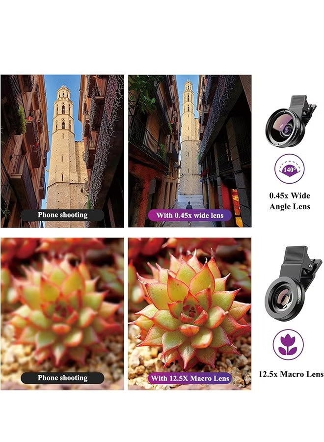 Phone Camera Lens, 2 in 1 Cell Phone Clip-on Lens Kit 0.45X Wide Angle Lens 140°+ 12.5X Macro Lens Clip-on iPhone Lens for iPhone Samsung and Most of Android Smartphone - Image 3