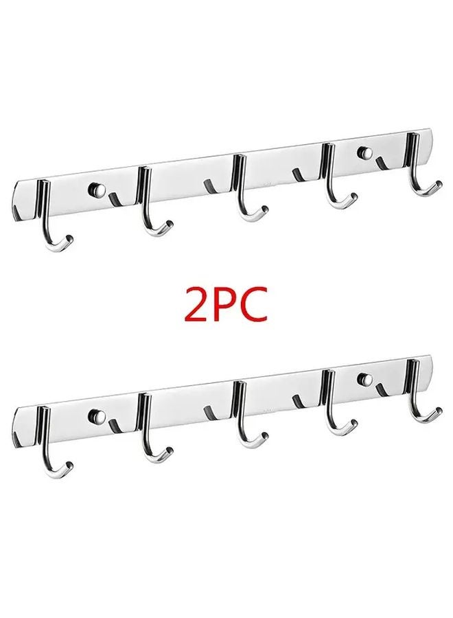 Bright Light 5 Hooks And 2 Strips Stainless Steel Wall Mounted Behind Door Storage Rack - Image 3