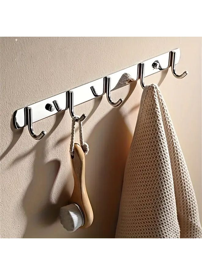 Bright Light 5 Hooks And 2 Strips Stainless Steel Wall Mounted Behind Door Storage Rack - Image 2