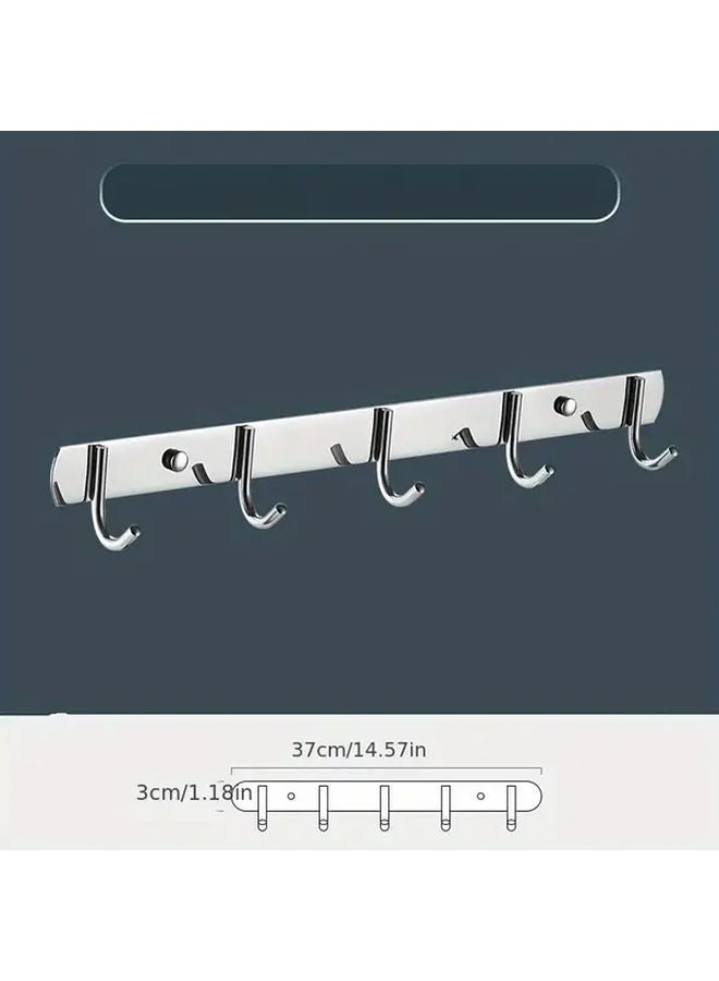 Bright Light 5 Hooks And 2 Strips Stainless Steel Wall Mounted Behind Door Storage Rack - Image 4