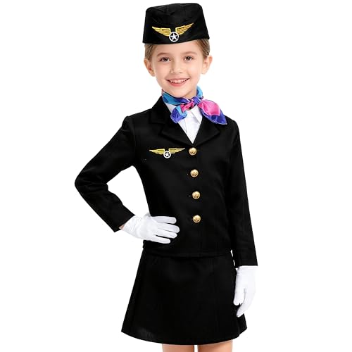 Davsolly Flight Attendant Costume for Kids Stewardess Costume Set for Girls Career Day 100 Days of School Halloween Dress Up - Image 1