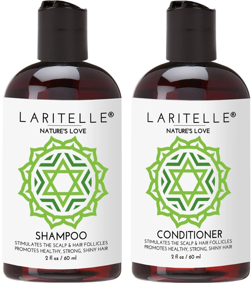 Laritelle Organic Travel Size Shampoo 2 oz  Travel Size Conditioner 2 oz  Organic Quinoa  Keratin  Follicle Stimulating Rosemary Ginger  Grapefruit  NO GMO Vegan