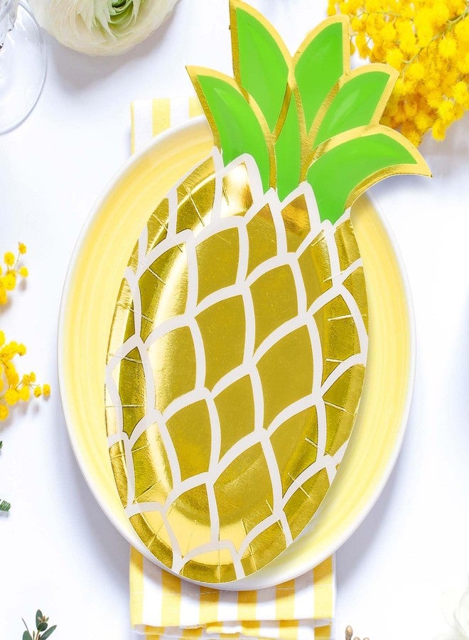 JarThenaAMCS 40Pcs Pineapple Paper Plates Gold Foil Pineapple Shape Disposable Plates Yellow Summer Fruit Decorative Tableware for Hawaiian Holiday Birthday Party Decor Supplies - Image 4