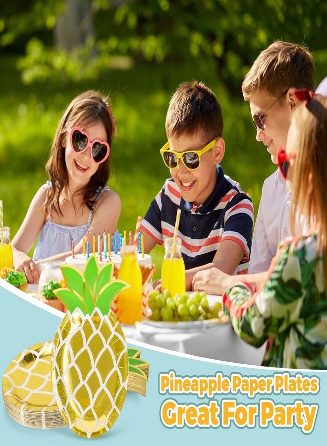 JarThenaAMCS 40Pcs Pineapple Paper Plates Gold Foil Pineapple Shape Disposable Plates Yellow Summer Fruit Decorative Tableware for Hawaiian Holiday Birthday Party Decor Supplies - Image 5
