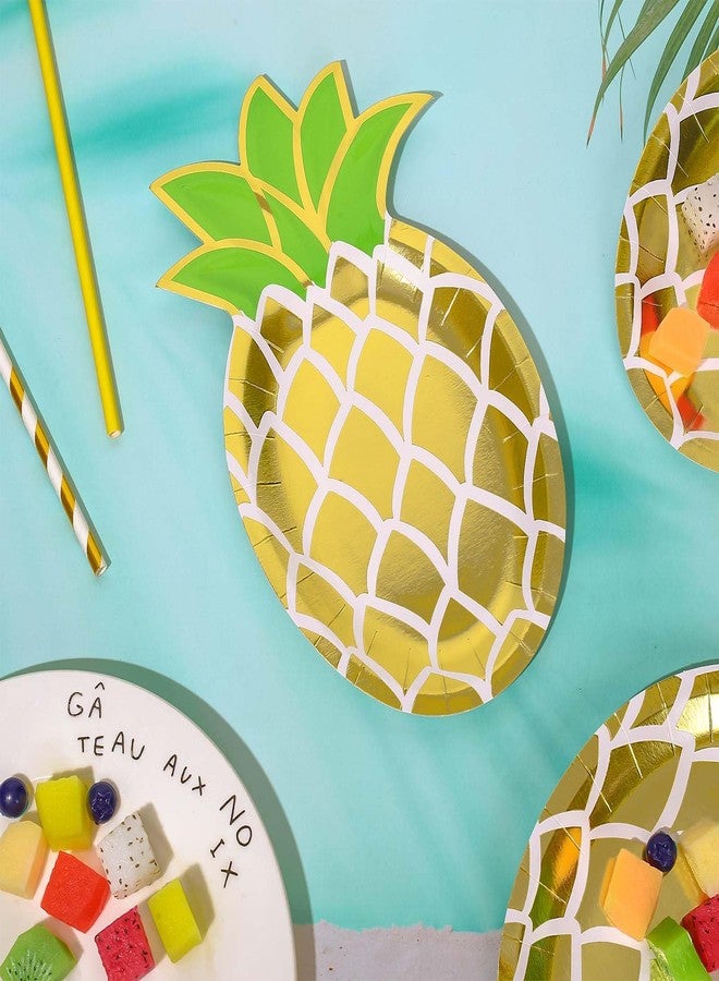 JarThenaAMCS 40Pcs Pineapple Paper Plates Gold Foil Pineapple Shape Disposable Plates Yellow Summer Fruit Decorative Tableware for Hawaiian Holiday Birthday Party Decor Supplies - Image 3