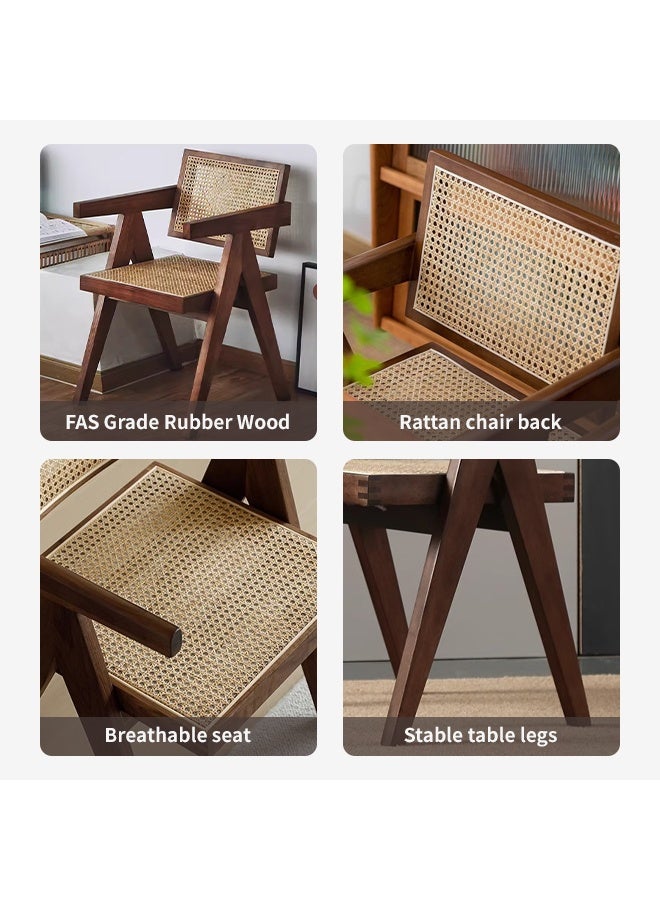 Generic Modern Accent Chair, Mid Century Home Dining Chair, Natural Solid Wood Rattan Frame Armchair With Breathable Mesh Backrest Seat, Suitable For Dining Room/Kitchen/Living Room  - Image 3