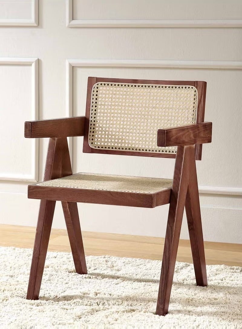 Generic Modern Accent Chair, Mid Century Home Dining Chair, Natural Solid Wood Rattan Frame Armchair With Breathable Mesh Backrest Seat, Suitable For Dining Room/Kitchen/Living Room  - Image 1