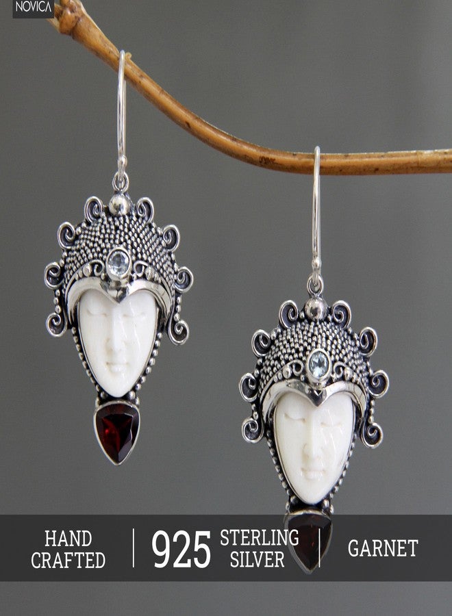 نوفيكا أقراط متدلية من العقيق والتوباز الأزرق مصنوعة يدويًا من نوفيكا، مصنوعة من العظم والفضة الإسترليني، حجر بخت إندونيسي أحمر وأبيض [1.7 بوصة طول × 0.8 بوصة عرض × 0.4 بوصة عمق] "هالة الأميرة" - Image 2