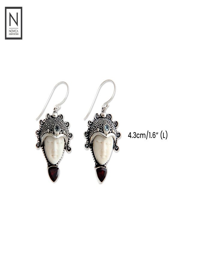 نوفيكا أقراط متدلية من العقيق والتوباز الأزرق مصنوعة يدويًا من نوفيكا، مصنوعة من العظم والفضة الإسترليني، حجر بخت إندونيسي أحمر وأبيض [1.7 بوصة طول × 0.8 بوصة عرض × 0.4 بوصة عمق] "هالة الأميرة" - Image 4