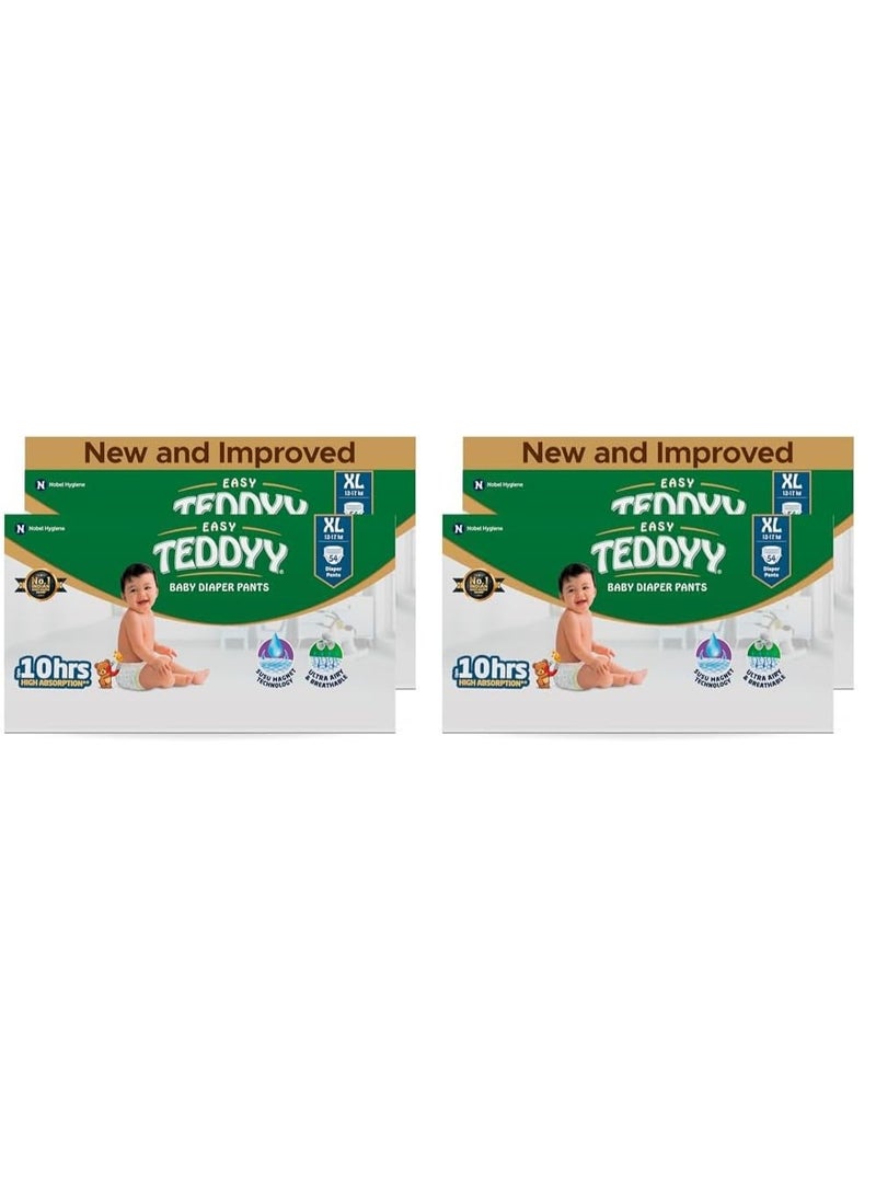 TEDDYY Baby Easy Extra Large Diaper Pants 54 Count (Pack of 4), 12-17 kgs, 10 hrs Leak Protection, Anti - Bacterial - Image 1
