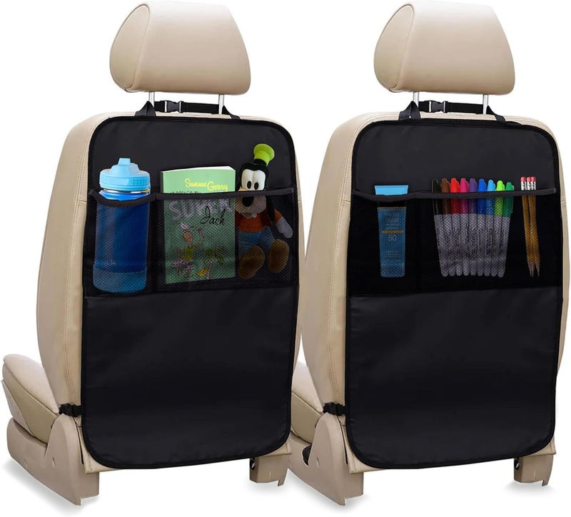 EcoNour 2 Pack Back Seat Protector for Kids Feet | Premium Waterproof Kick Mats with 2 Pocket Organizer | Backseat Cover for Vehicles to Protect from Dirt, Mud & Scratches | Travel Accessories - Image 1