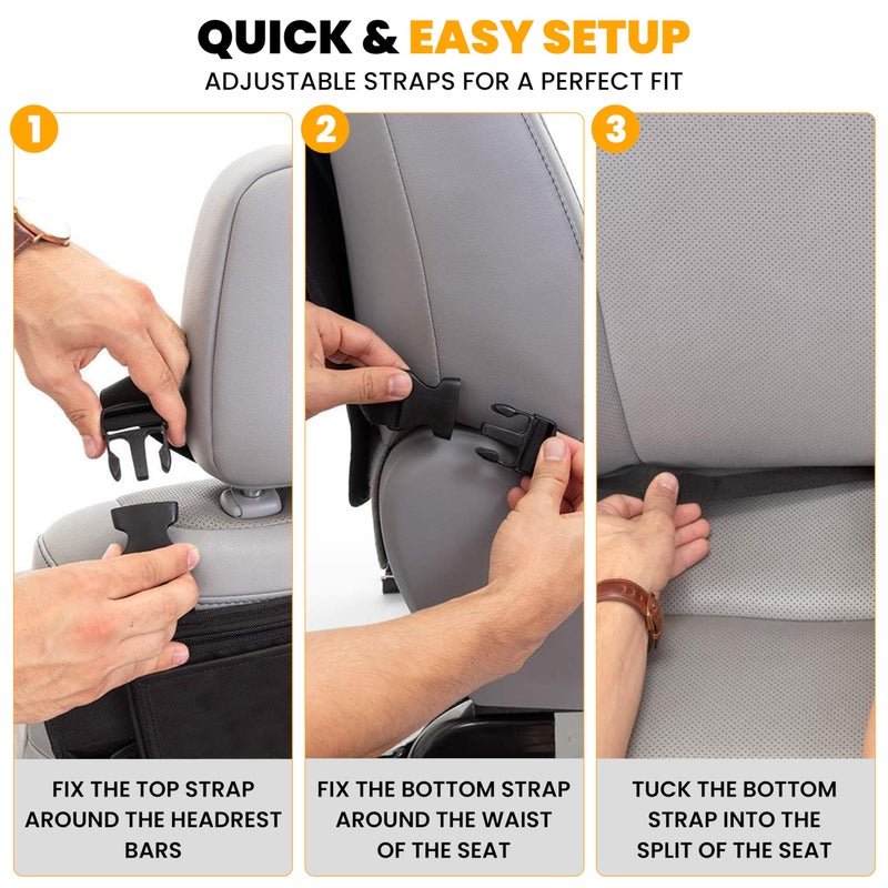 EcoNour 2 Pack Back Seat Protector for Kids Feet | Premium Waterproof Kick Mats with 2 Pocket Organizer | Backseat Cover for Vehicles to Protect from Dirt, Mud & Scratches | Travel Accessories - Image 2
