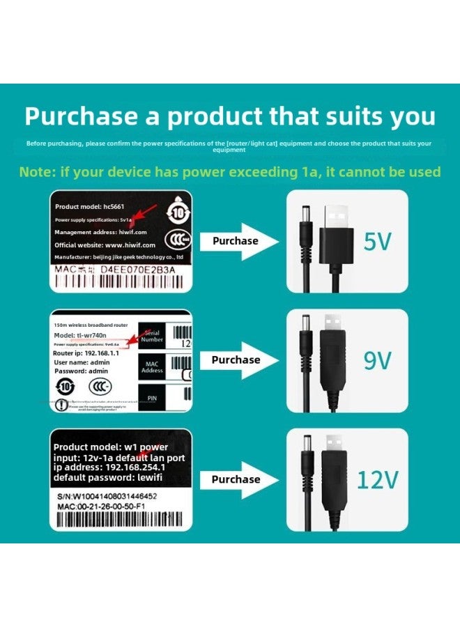 خط تعزيز USB 5V إلى 9V12V DC ذو ثقب دائري 55 مناسب لجهاز التوجيه المنزلي الصغير وشحن القطة الضوئية وسلك الطاقة - اللون: أسود خط تعزيز 5V إلى 12V - Image 3