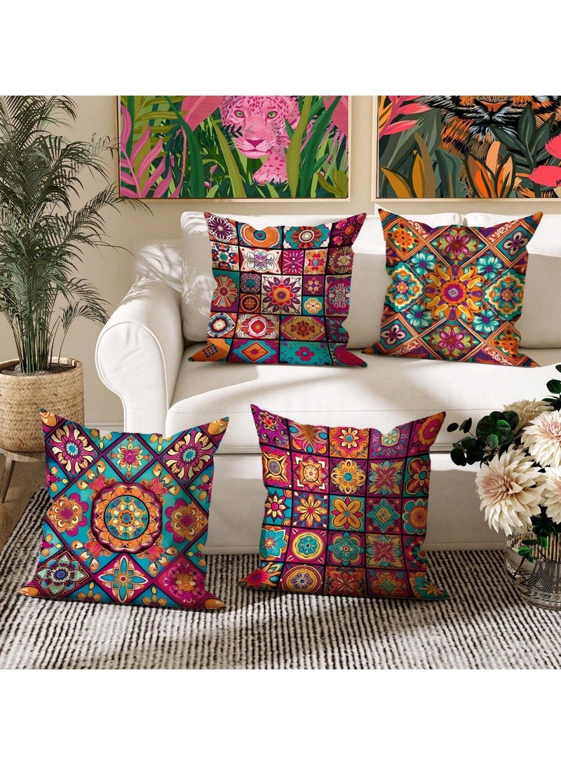 Cushion cover set of 4 pieces, bright and solid colors, size 45 cm x 45 cm, without filling  - Image 3