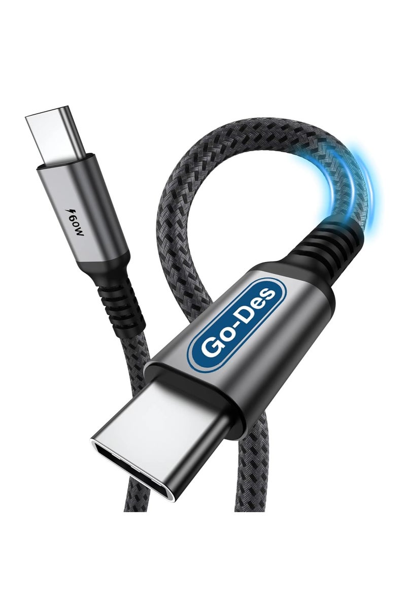 جو-ديز كابل شحن سريع من Go-Des USB C، 60 واط، 1 متر، 20 فولت 5 أمبير، كابل شحن سريع من النوع C من مادة PVC PD، مناسب لأجهزة iPhone 16 Pro Max، وMacBook Air/Pro، وiPad، وSamsung Galaxy S25 Ultra/24/23، وPixel، وSwitch، وشاحن USB - Image 1