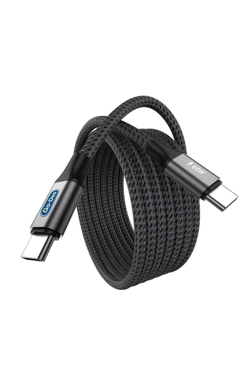 جو-ديز كابل شحن سريع من Go-Des USB C، 60 واط، 1 متر، 20 فولت 5 أمبير، كابل شحن سريع من النوع C من مادة PVC PD، مناسب لأجهزة iPhone 16 Pro Max، وMacBook Air/Pro، وiPad، وSamsung Galaxy S25 Ultra/24/23، وPixel، وSwitch، وشاحن USB - Image 3