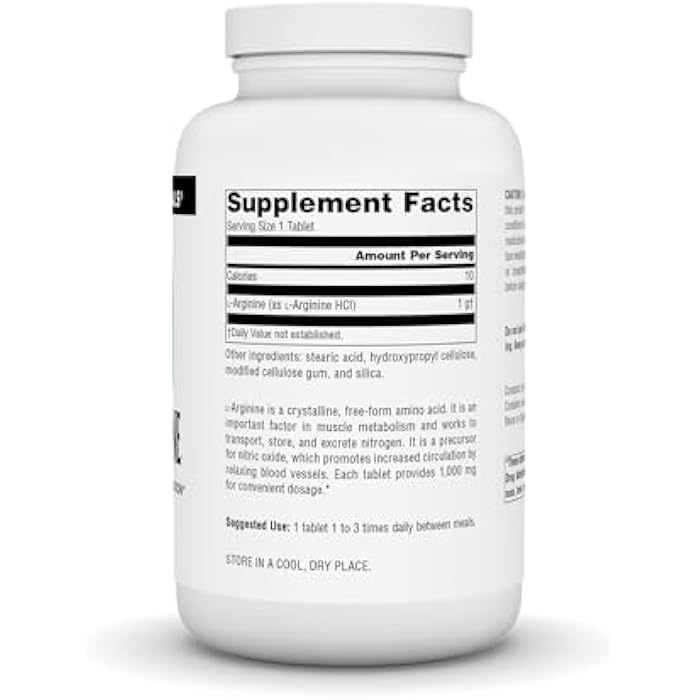 Source Naturals L-Arginine Free Form* - 1000 mg, 200 Tablets - Image 2