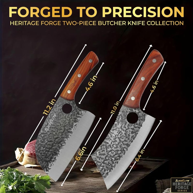 SliceElite 2PCS Hand-Forged Chef Knife Set | Serbian & Cleaver Knives for Meat & Veg Cutting | Professional Kitchen Knife with Gift Box for BBQ Cooking - Image 5