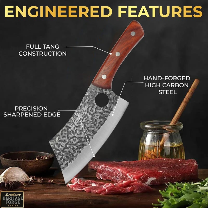 SliceElite 2PCS Hand-Forged Chef Knife Set | Serbian & Cleaver Knives for Meat & Veg Cutting | Professional Kitchen Knife with Gift Box for BBQ Cooking - Image 2