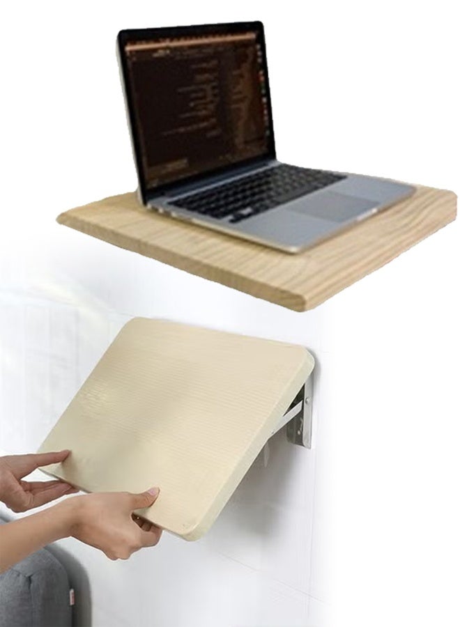 DUNISO Wall mounted floating shelves,foldable wooden storage rack, display rack, with stainless steel rack, no drilling required, suitable for bedrooms, living rooms, bathrooms, kitchens, offices，30*20cm - Image 1