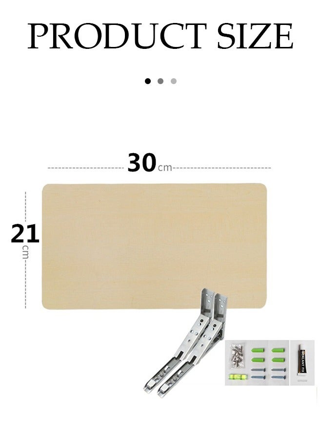 DUNISO Wall mounted floating shelves,foldable wooden storage rack, display rack, with stainless steel rack, no drilling required, suitable for bedrooms, living rooms, bathrooms, kitchens, offices，30*20cm - Image 3