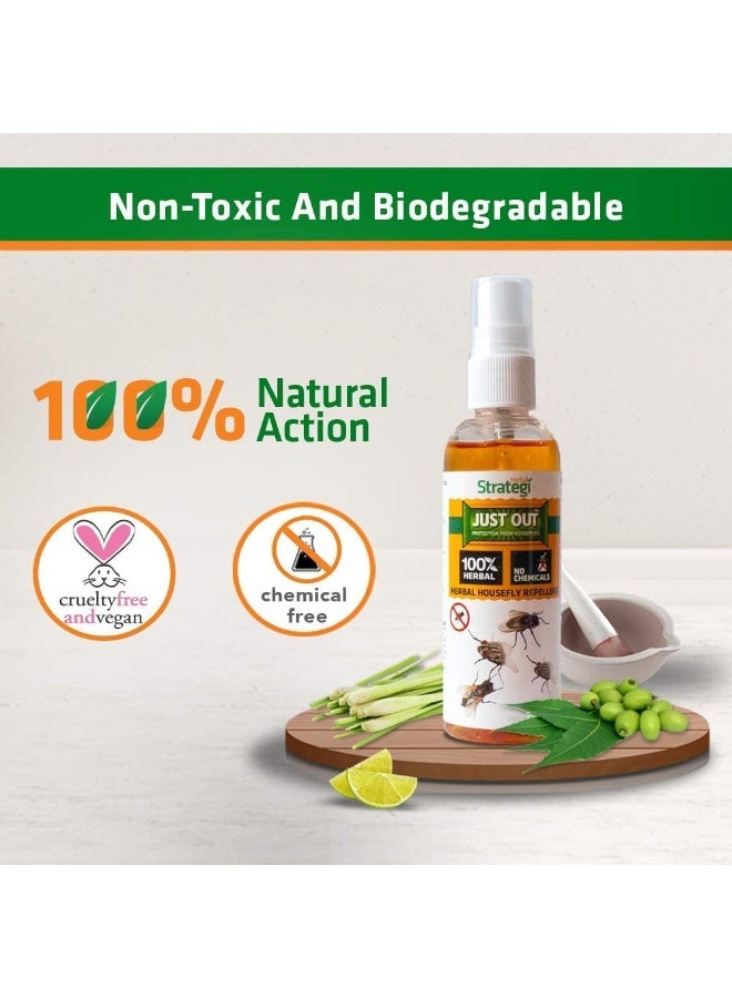 Herbal Strategi – JustOut Herbal Fly Spray | Room spray | Herbal Friendly | Herbal Housefly repellent | Made with Lemongrass oil, Cedarwood oil & Neem oil| Eco-friendly & Biodegradable | Zero side effect | Natural Aromatic oil | Irritant-Free, Chemical-Free |Baby-Safe, Skin-Safe, Plant-Safe | 100mL - Image 3