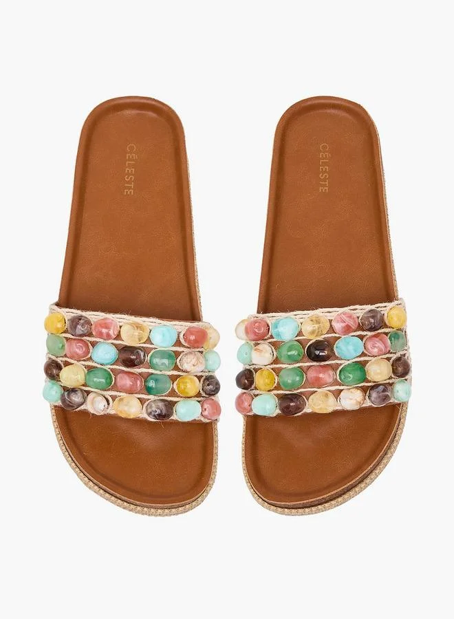Women Beaded Strap Espadrille Slide Sandals