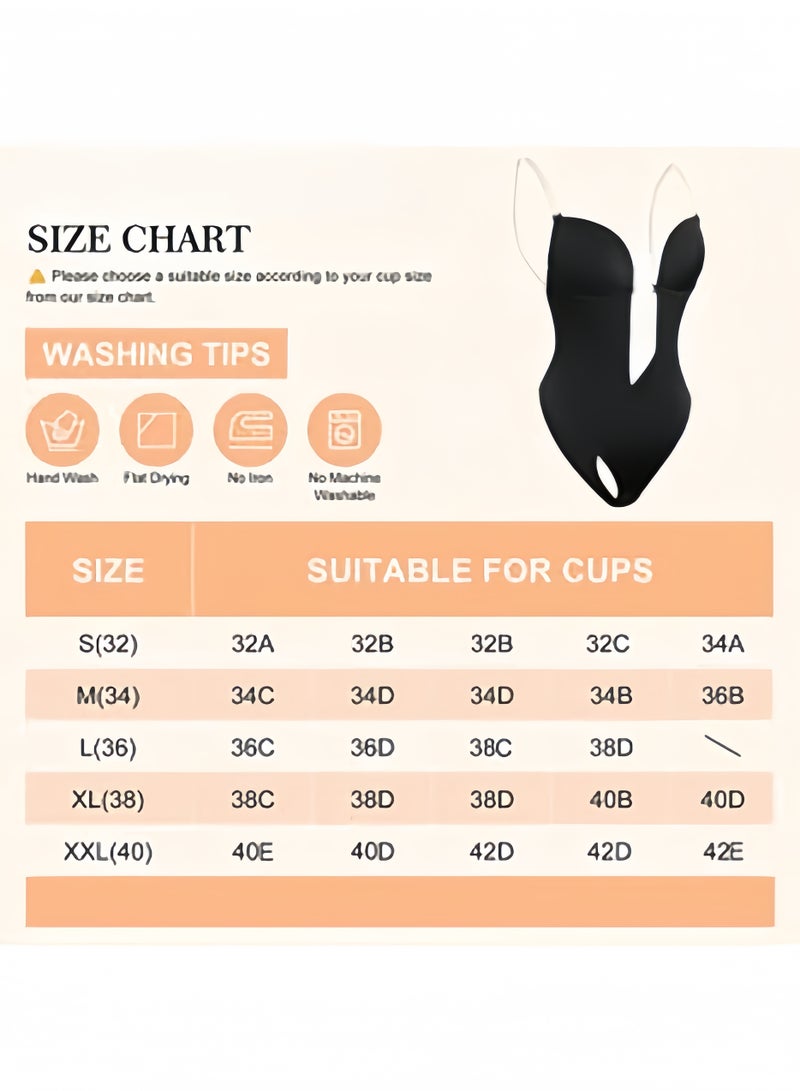GGEROU Strapless Backless Bras for Women Bodysuit,Seamless U Plunge Shapewear,Black - Image 2