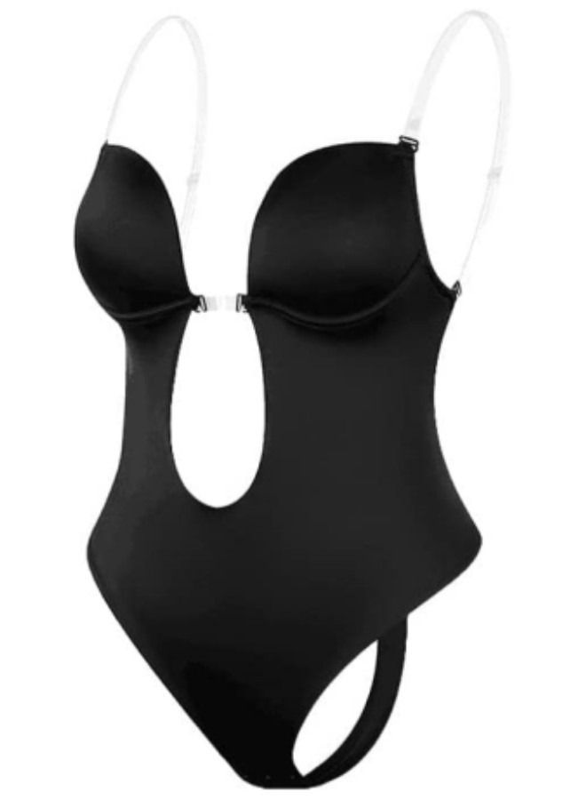 GGEROU Strapless Backless Bras for Women Bodysuit,Seamless U Plunge Shapewear,Black - Image 1