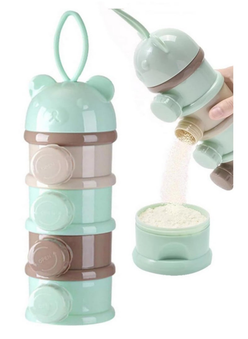 4 Grid Portable Milk powder box container Toddle Baby Snacks Food Storage Box Formula Dispenser Milk Powder Bottles -22*7.5cm Green - Image 1