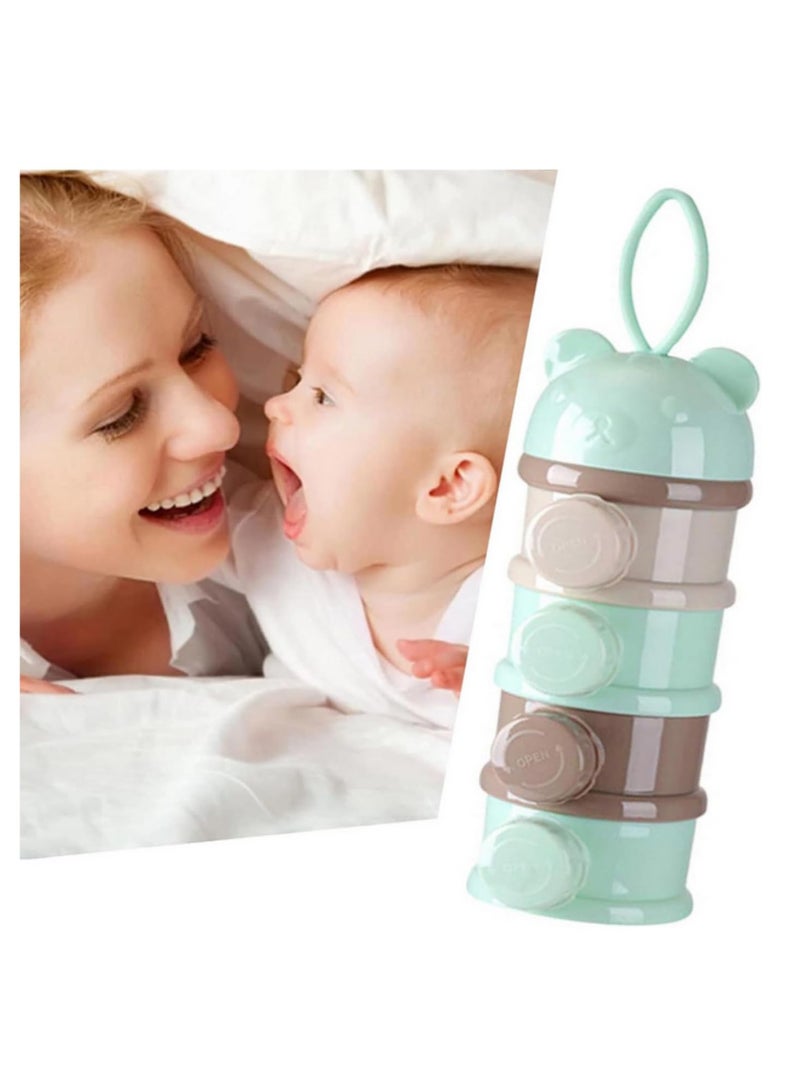 4 Grid Portable Milk powder box container Toddle Baby Snacks Food Storage Box Formula Dispenser Milk Powder Bottles -22*7.5cm Green - Image 4