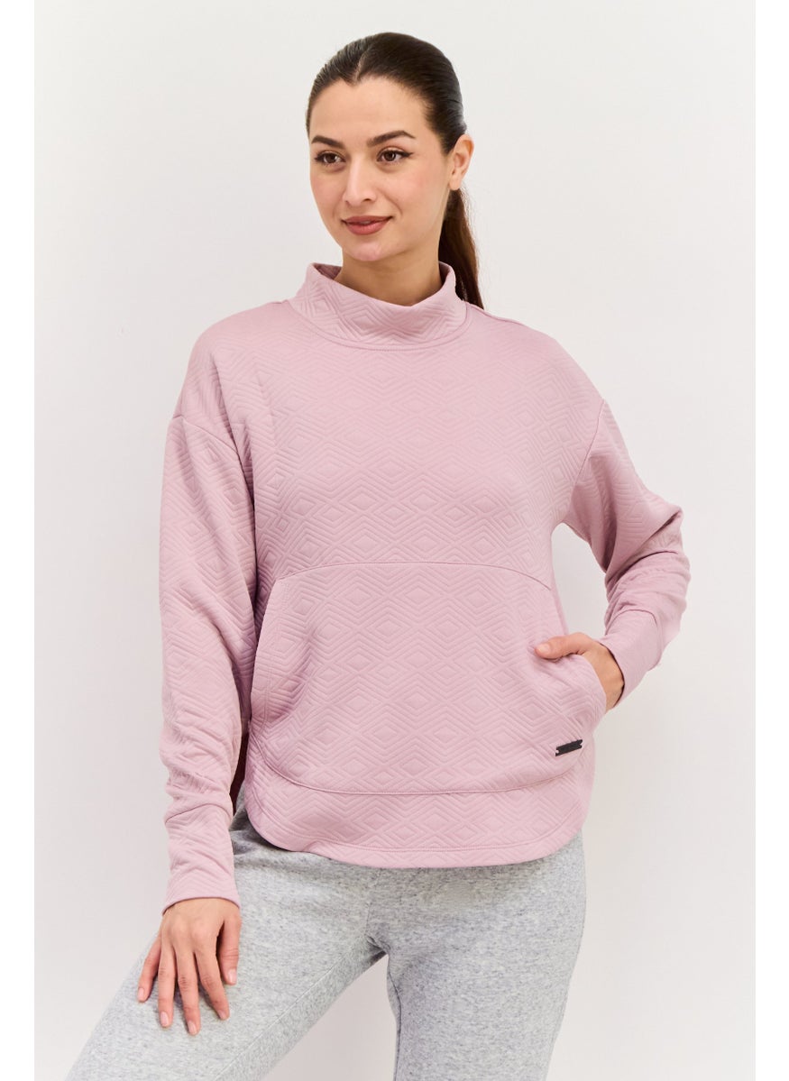 NINE WEST Women Mock Neck Textured Long Sleeve Sweatshirt, Mauv  - Image 1