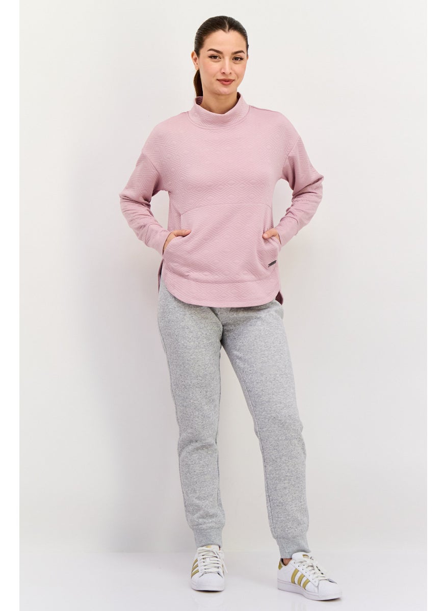 NINE WEST Women Mock Neck Textured Long Sleeve Sweatshirt, Mauv  - Image 4